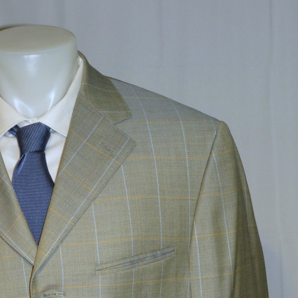 Raphael Wardrobe Design Green Plaid Bespoke Four Button Suit 44XL